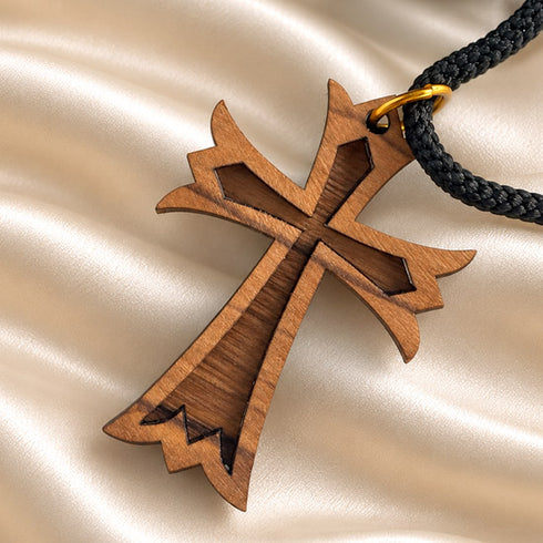 Olive Wood Byzantine Cross Necklace from the Holy Land