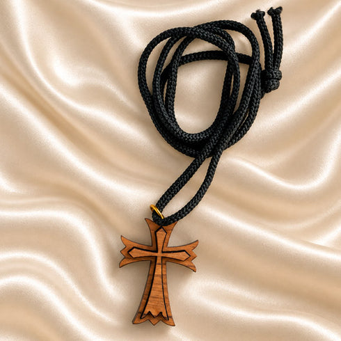 Olive Wood Byzantine Cross Necklace from the Holy Land
