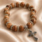 Olive Wood Bracelet with Crystal Spacers & Engraved Crucifix