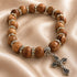 Olive Wood Bracelet with Crystal Spacers & Engraved Crucifix