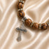 Olive Wood Bracelet with Crystal Spacers & Engraved Crucifix