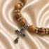 Olive Wood Bracelet with Crystal Spacers & Engraved Crucifix