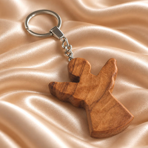 Handcrafted Olive Wood Guardian Angel Keychain from Bethlehem