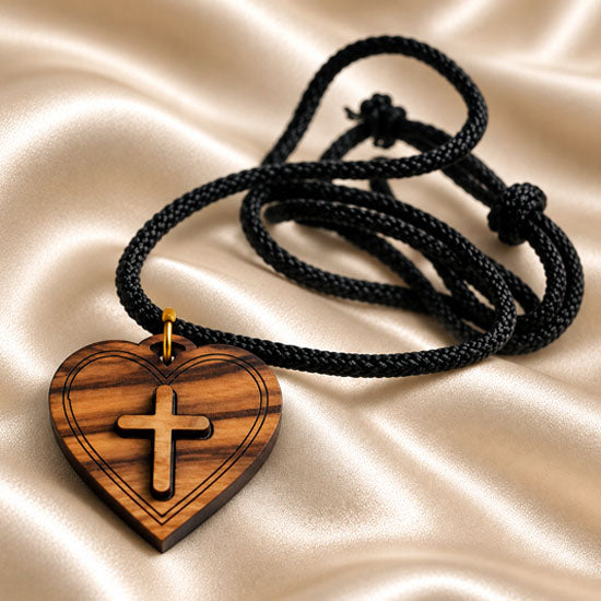 Olive Wood Heart Cross Necklace from Bethlehem