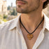 Olive wood heart cross pendant necklace on black cord