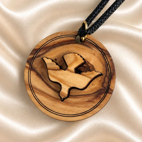 Olive Wood Holy Spirit Dove Medallion Necklace
