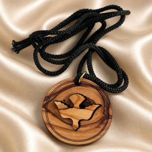 Olive Wood Holy Spirit Dove Medallion Necklace