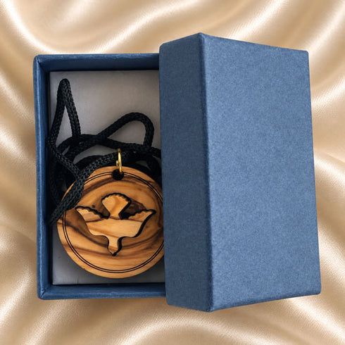 Olive Wood Holy Spirit Dove Medallion Necklace