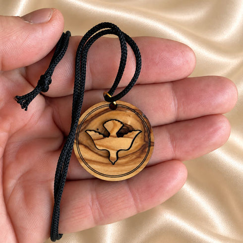 Olive Wood Holy Spirit Dove Medallion Necklace
