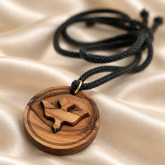 Olive Wood Holy Spirit Dove Medallion Necklace