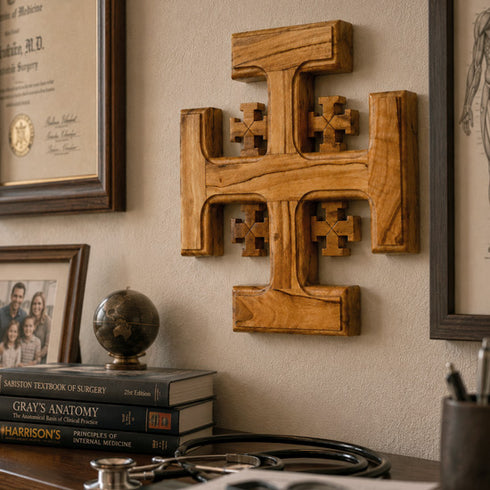 Handmade Olive Wood Jerusalem Cross from the Holy Land