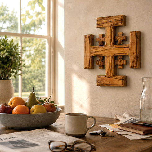 Handmade Olive Wood Jerusalem Cross from the Holy Land