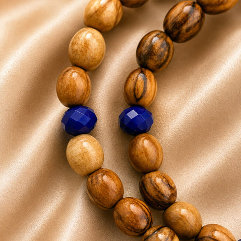 Jerusalem Cross Bracelet with Olive Wood & Blue Crystal