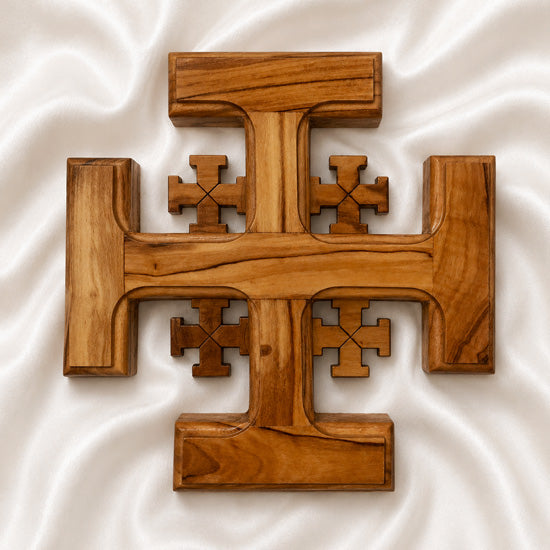 Handmade Olive Wood Jerusalem Cross from the Holy Land