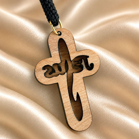 Olive Wood Jesus Cross Necklace from Bethlehem