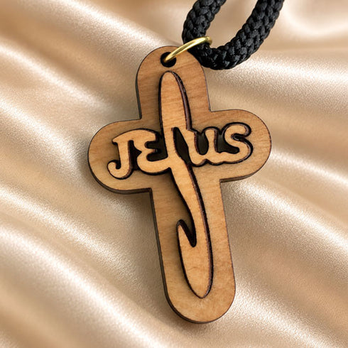 Olive Wood Jesus Cross Necklace from Bethlehem