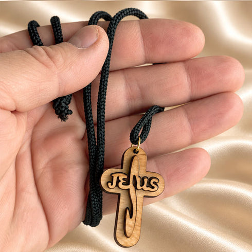 Olive Wood Jesus Cross Necklace from Bethlehem