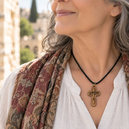 Olive Wood Jesus Cross Necklace from Bethlehem
