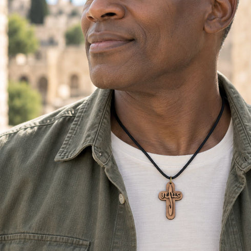 Olive Wood Jesus Cross Necklace from Bethlehem