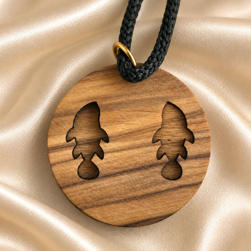 Olive Wood Loaves & Fish Medallion Necklace from the Holy Land
