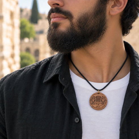 Olive Wood Loaves & Fish Medallion Necklace from the Holy Land