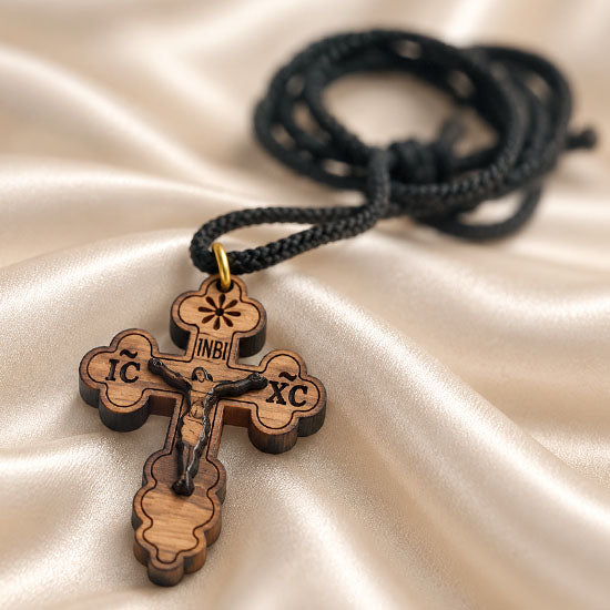 Olive Wood Orthodox Crucifix Necklace from Bethlehem