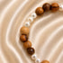 Women’s Olive Wood & Pearl-Tone Christian Bracelet with Cross
