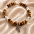 Women’s Olive Wood & Pearl-Tone Christian Bracelet with Cross