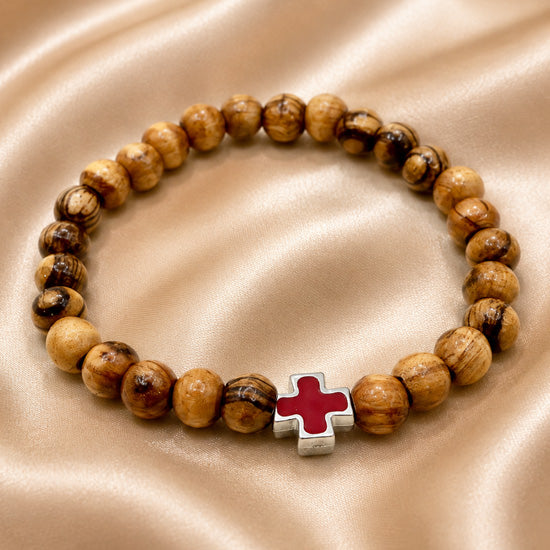 Holy Land Olive Wood Christian Bracelet with Red Cross
