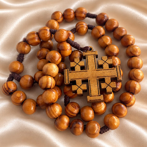 Olive Wood Rosary with Jerusalem Cross