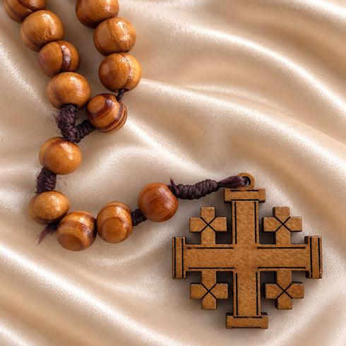 Olive Wood Rosary with Jerusalem Cross