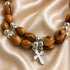 Olive Wood Wrap Bracelet with Silver-Tone Beads & Cross