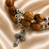 Olive Wood Wrap Bracelet with Silver-Tone Beads & Cross