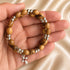 Olive Wood Wrap Bracelet with Silver-Tone Beads & Cross