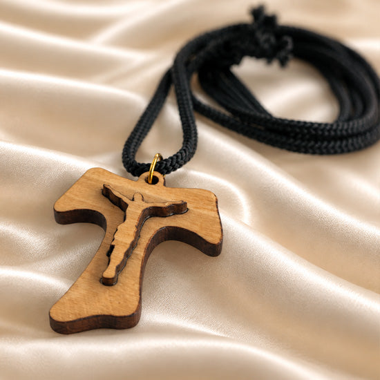 Olive Wood Tau Crucifix Necklace from the Holy Land