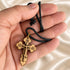 Olive Wood Three-Bar Orthodox Cross Necklace from Bethlehem