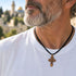 Olive Wood Three-Bar Orthodox Cross Necklace from Bethlehem