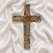 Latin cross made of olive wood, featuring elegant nacre inlays.
