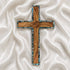 Latin cross made of olive wood, featuring elegant nacre inlays.