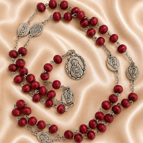 Our Lady of Sorrows Chaplet — Rose-Scented Red Wood Beads