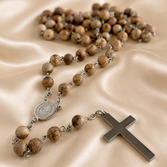 St. Benedict Rosary with Picture Jasper Stone Beads