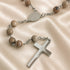 St. Benedict rosary loop with round picture medal and silver-tone cross charm on jasper beads
