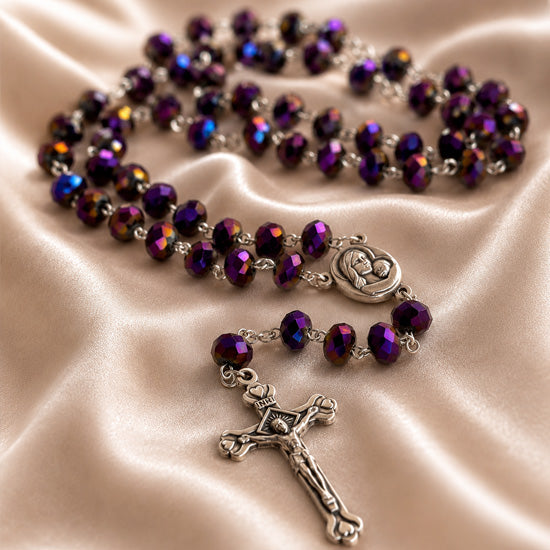 Purple Crystal Rosary with Holy Soil from Jerusalem