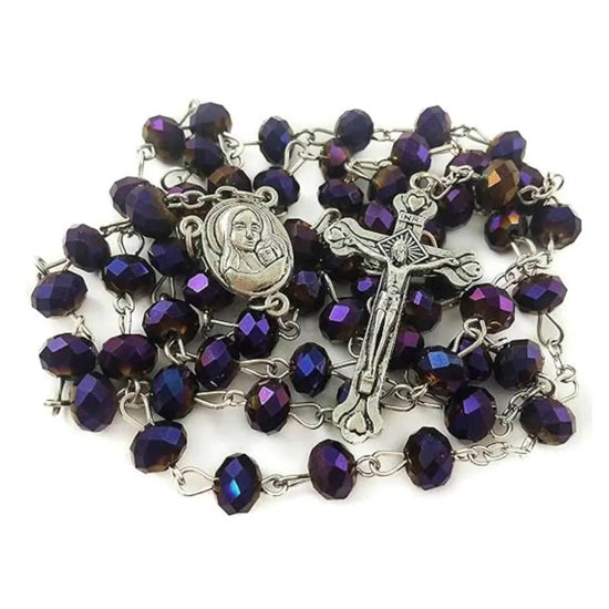 Purple Crystal Rosary with Holy Soil from Jerusalem