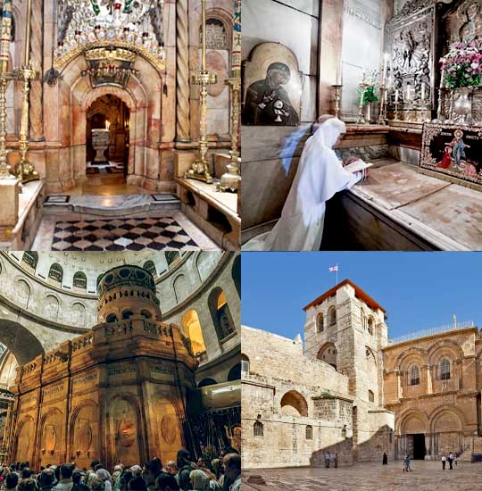 Collection of four images of the Church of the Holy Sepulchre.