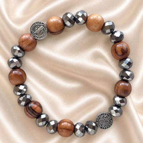 Saint Benedict Olive Wood Bracelet for Men