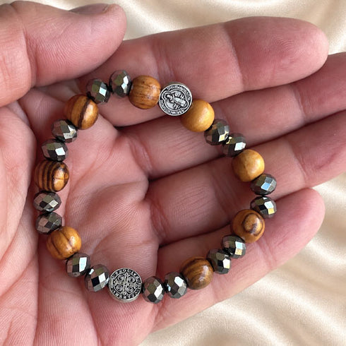 Saint Benedict Olive Wood Bracelet for Men