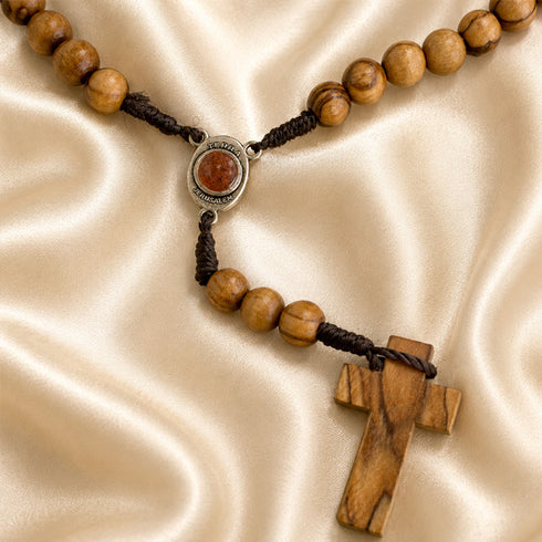 Olive Wood Seven Sorrows Chaplet with Jerusalem Cross & Virgin Mary Medals