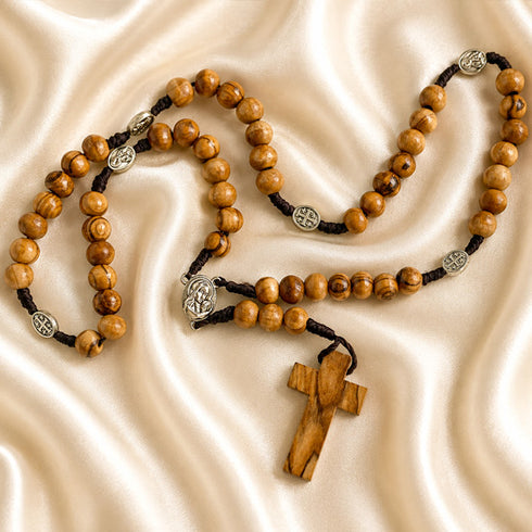 Olive Wood Seven Sorrows Chaplet with Jerusalem Cross & Virgin Mary Medals