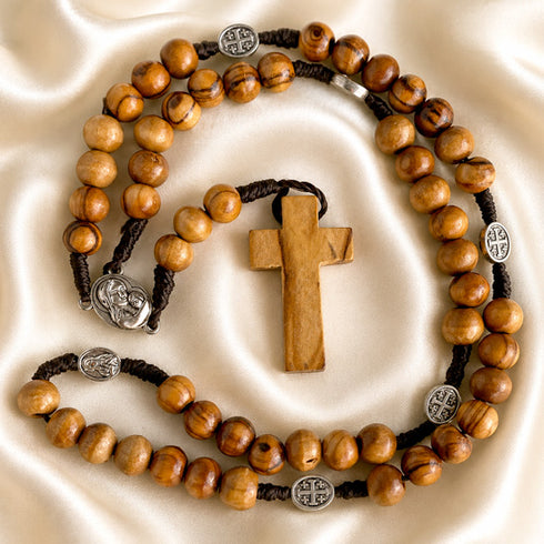 Olive Wood Seven Sorrows Chaplet with Jerusalem Cross & Virgin Mary Medals